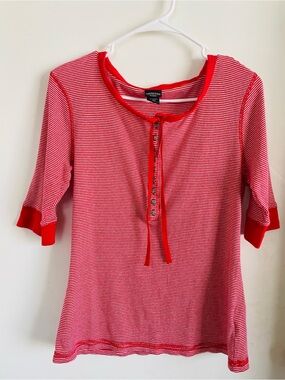 Canyon River Blues Red & White Striped Tie-Front Henley Tee